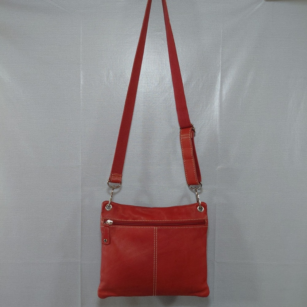 Vtg Y2k Fossil Sutter Genuine Leather Crossbody Bag Red Adjustable Strap Top Zip - Picture 3 of 16